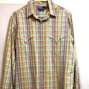Polo by Ralph Lauren Western mens long sleeve shirt pearl snap Size M vintage